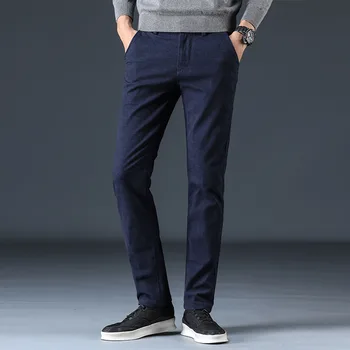 

Autumn New Men's Plaid Pant Full Length Business Casual Slim Fit Straight Black Classic Vintage Check Trousers Size 29-38