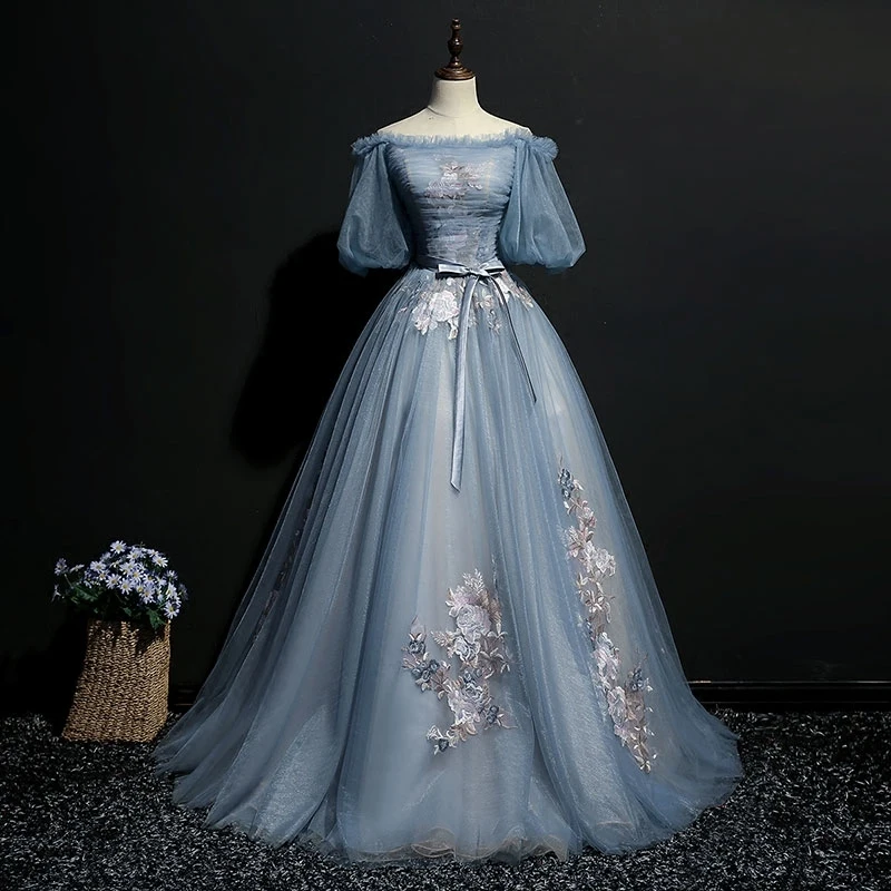 

Hot 100% Real Light Ash Blue Vintage Bubble Cosplay Ball Gown Medieval Dress Renaissance Gown Queen Victorian Belle Ball Gown