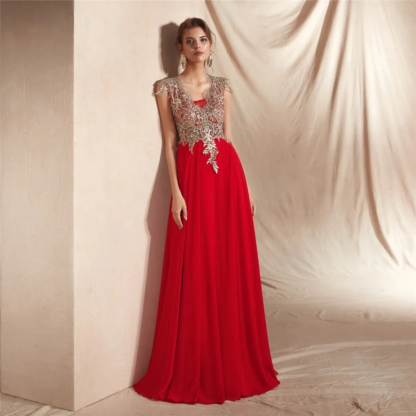 Элегантный Красный Вечерние платья Новинка 2019 года поступления шифон кружево длинное вечернее платье торжественное платье abiye gece elbisesi