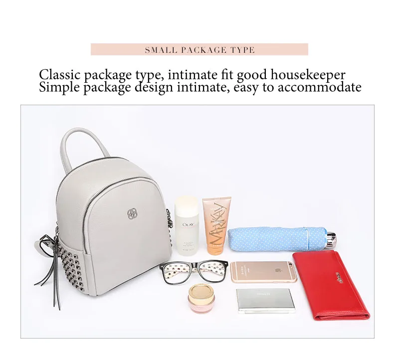 Fashion Women Backpack Ladies Handbag Shoulder Bag Leisure Upscale Genuine Leathe Bag With Rivet protection For Girl College Bag         H51940151-1 (11)