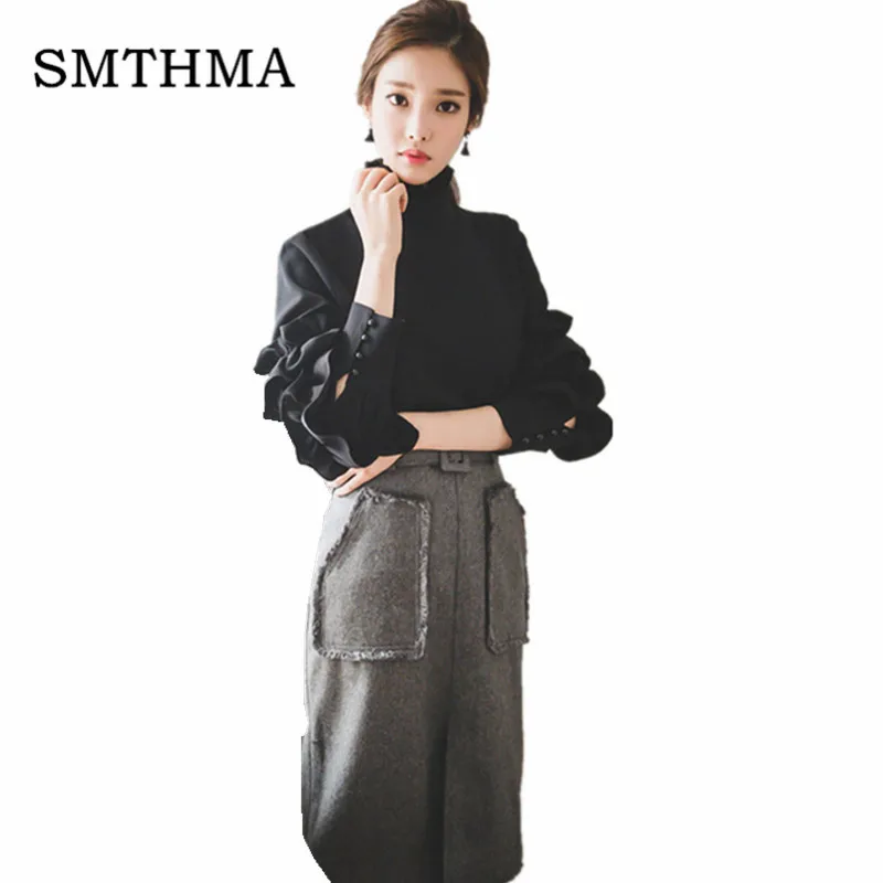 

SMTHMA TOP QUALITY 2019 Spring New Fashion Women's Long sleeve Black Tops Elegant Femininity ropa mujer