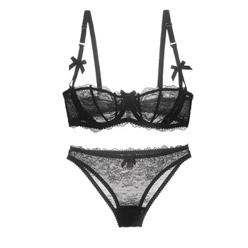 

Sexy Lingerie Set 1/2 cup Lace sexy bra set thin cup perspectivity of bras and panties women underwear bra & brief set intimates