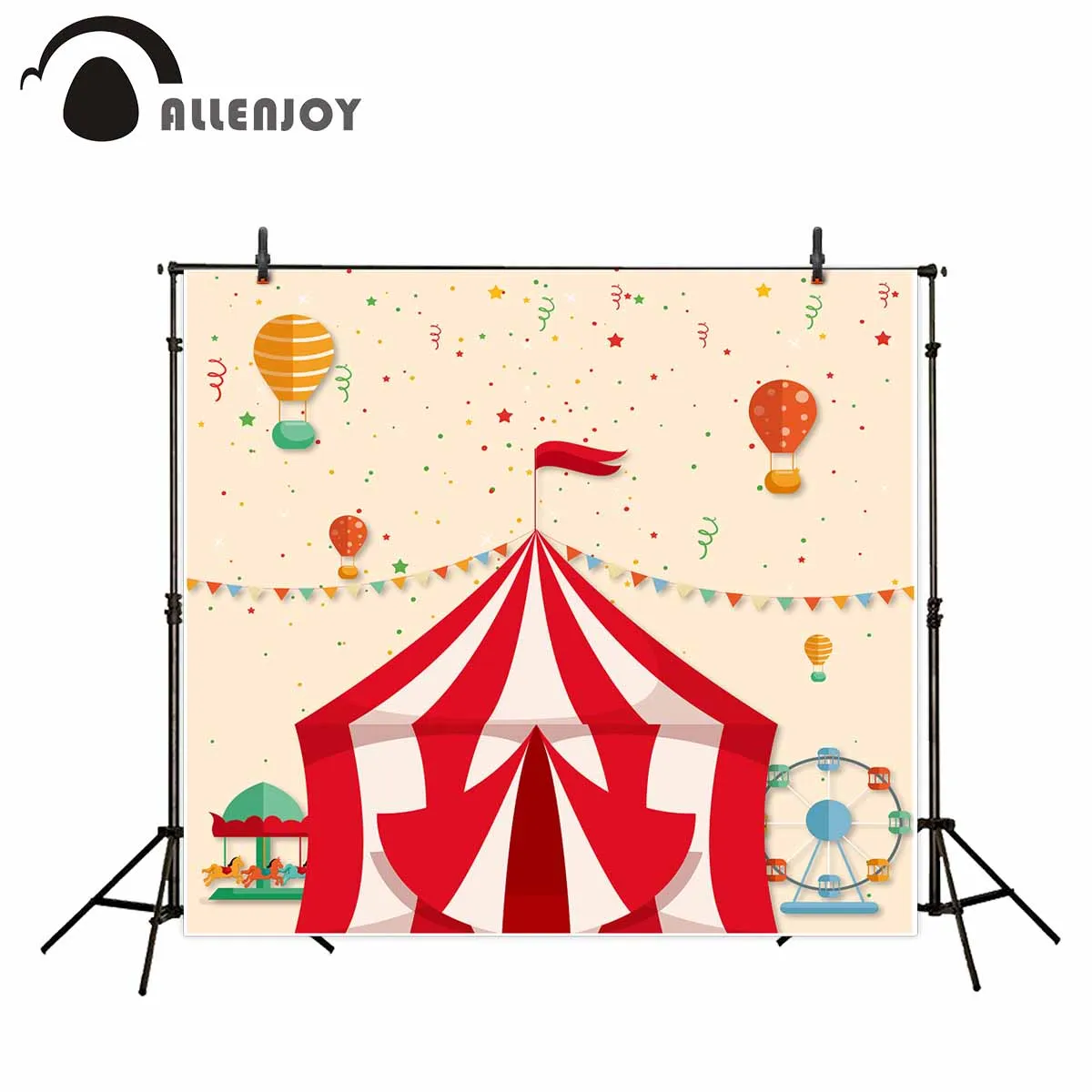 

Allenjoy photography backdrops Circus banners Hot Air Balloons Carousel Ferris Wheel party backdrop for Children For photo shoot