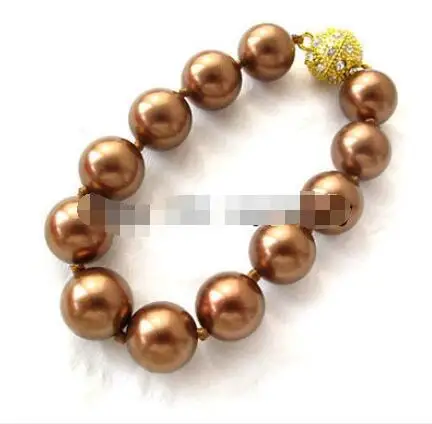 Free Shipping &gt&gt new hot Round 14mm Coffee Brown South Sea Shell Pearl Bracelet Magnet Crystal Clasp 8&quot | Украшения и