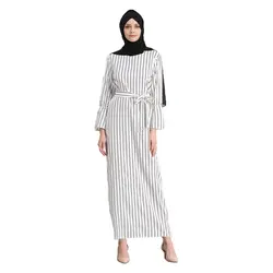 Babalet элегантные скромный Мусульманских Исламской Арабской dubai Костюмы в Вертикальную Полоску длиной макси белый Абаи платье Обёрточная