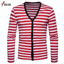 MKASS брендовая одежда мужские свитера с v-образным вырезом Slim Fit мужские s полосатый кардиган контрастного цвета вязаный мужской свитер