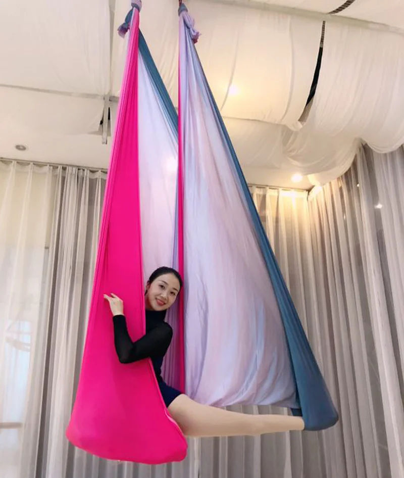 5 м цветной Воздушный Гамак для йоги эластичность качели многофункциональные Антигравитационные тренировочные ремни для йоги - Цвет: Розовый