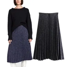 Новинка Осень Зима вязаная женская юбка элегантный эластичный с высокой талией длинные плиссированные юбки уличная хлопковая Женская Saia Longa