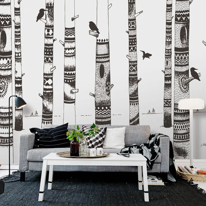 

3D photo wallpaper 3D mural bedroom living room sofa TV background wall wallpaper black and white woodpecker wallpaper mural