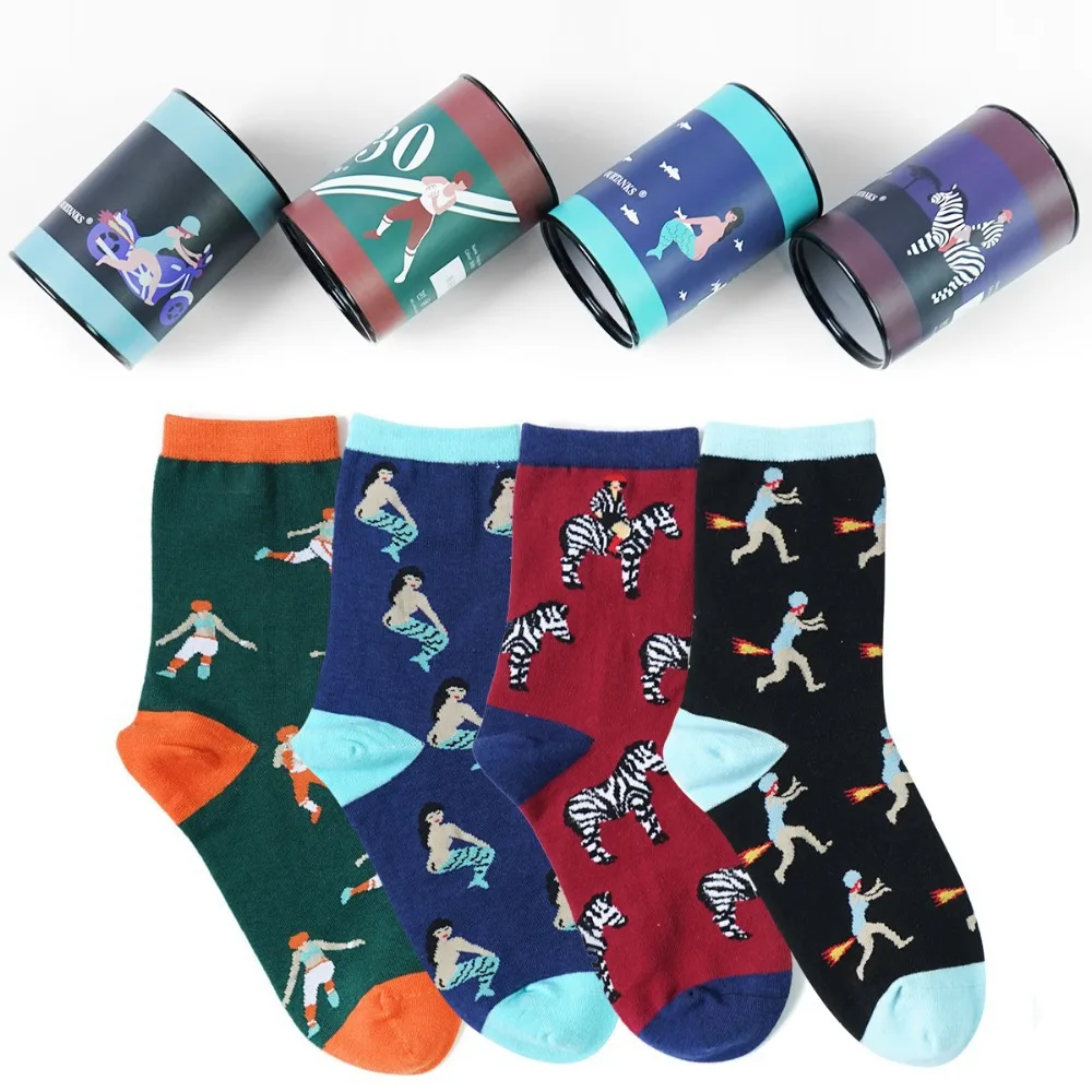 Мужские носки женские носки Новые копилки коробка для хранения иллюстрация мультфильм нейтральный Русалка носки с зеброй 36-45 код