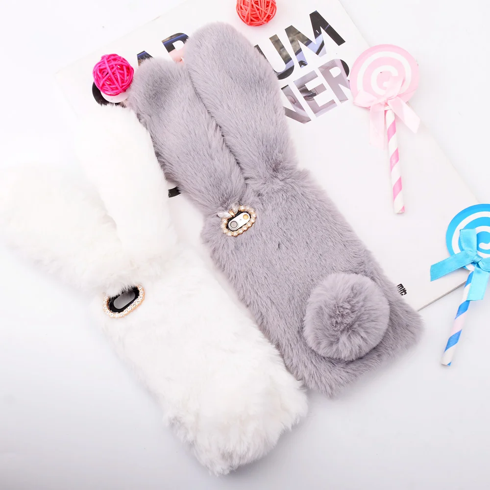 Lovely Fur Rabbit Bunny Phone Case For Huawei P Smart Soft Cover For Huawei y6 Prime 2018 y7 y9 2019 Nova 3 3i Honor 8X 7A 7C (4)