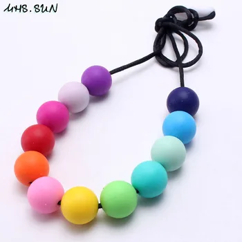 MHS.SUN Rainbow color silicone beads teething necklace food grade silicone teether chewable nursing necklace for baby mommy