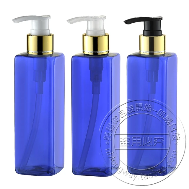 250ML Plastic Square Shampoo Bottle In Blue Cosmetic PET Bottle With