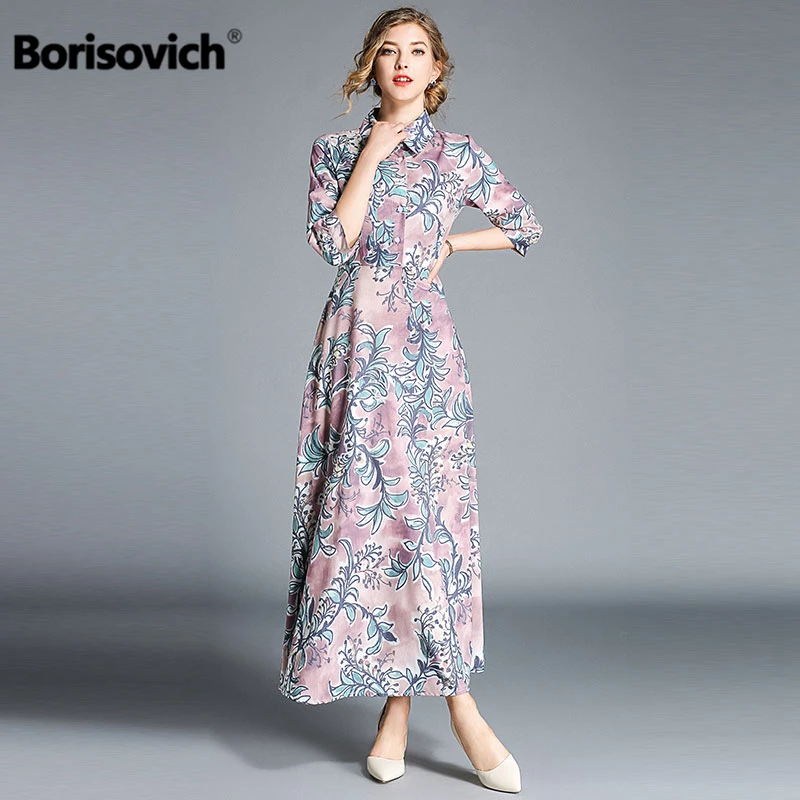 Женское подиумное платье макси Borisovich элегантное винтажное с принтом на осень 2018