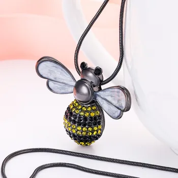 

Tuliper Bee Pendant Necklaces Austrian Crystal Rhinestone Animal Necklace For Women Girl Party Hanging Jewelry Accessories Gift