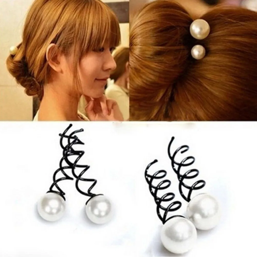 6pcslot New Fashion Pearl Black Spiral Spin Screw Bobby Pin Hair Clips Lady Twist Barrette 