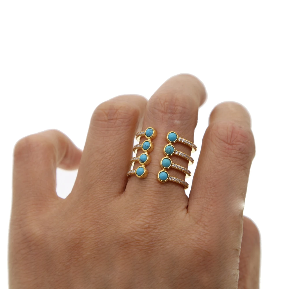 

luxury Top quality Female Rings For Women Blue Turquoises Cz Stone Crystal Gold Filled Womens Wedding Engagement Jewelry Gift