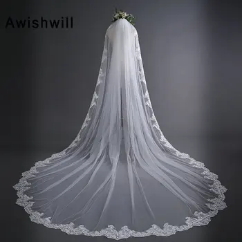 

3 Meter White Ivory Cathedral Wedding Veils Long Lace Edge Bridal Veil with Comb Wedding Accessories Wedding Veil Real Photo