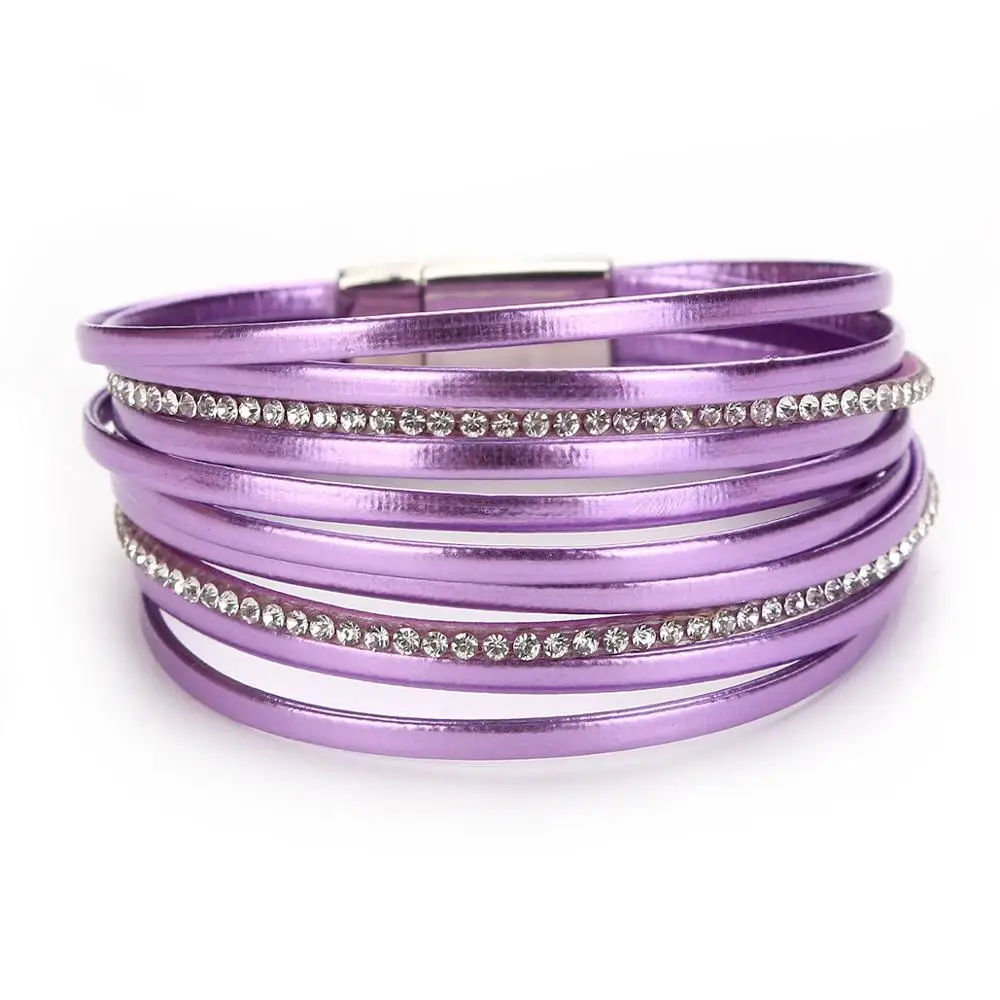 

Fashion multilayer Imitation pu metal zircon stones alloy magnetic buckle bracelet