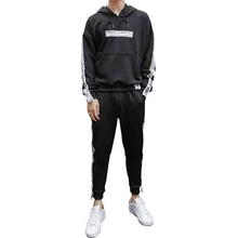 Новинка, мужские костюмы для фитнеса, спортивный костюм с капюшоном и принтом, штаны с капюшоном, черные комплекты из 2 предметов, костюм для мужчин