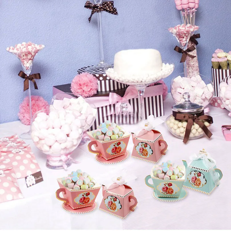 

10pcs/set Baby Show Teapot Candy Box Sweet Bag Kids Favour Creative Teapot Candies Packaging Boxes Birthday Party Decoration