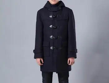Navy blue M-4XL Горячее предложение зимние мужские новые модные пальто на пуговицах в форме рога культивировать мораль длинное шерстяное пальто с капюшоном - Цвет: Navy blue