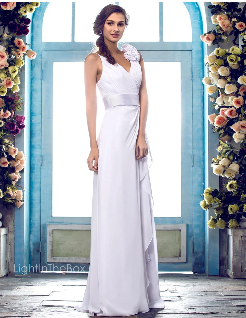 

free shipping party gown robe de soiree vestido de festa longo 2016 new hot flowers Cheap white long v-neck evening Dresses