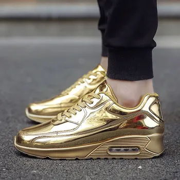

Men Sneakers Casual Shoes Gold Silver Breathable Man Casual Shoes Zapatillas Hombre Comfortable Bright Flats Dropshipping