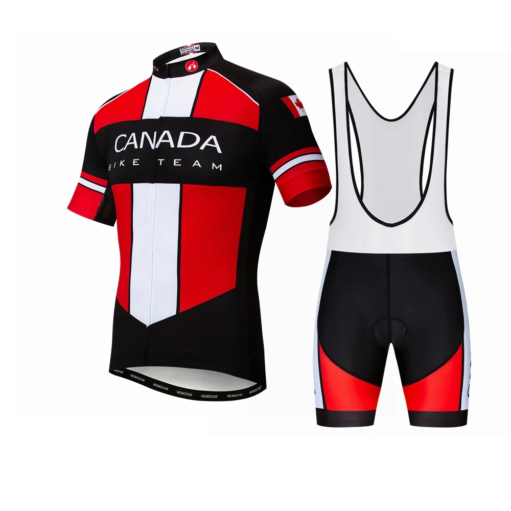 

Canada 2019 cycling jersey sets Men's Bike jersey bib shorts suit MTB Shirts Team Maillot Ciclismo Mountain road Top Red white