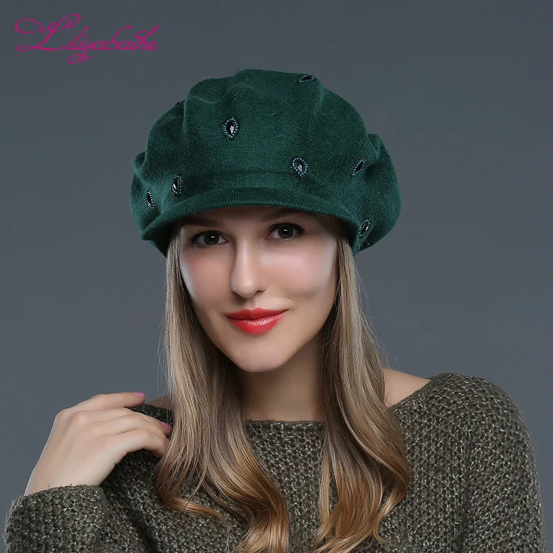 Liliyabaihe Новый Для женщин Шапка Вязаная Шерсть ангорских Hat Зимняя шапка полями