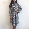 Corduroy High Elastic Waist Vintage Dress A-line Style Women Full Sleeve Flower Plaid Print Dresses Slim Feminino 18 Colors 2
