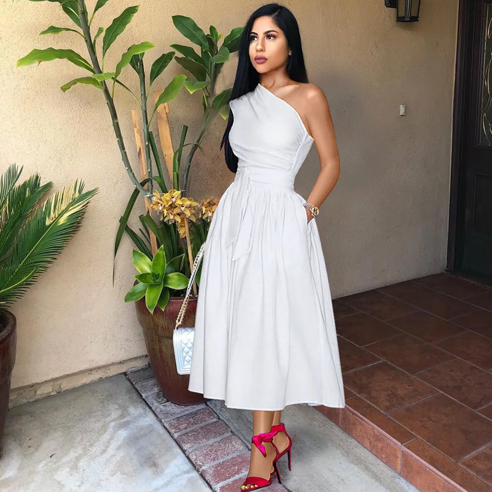 Sexy One Shoulder Boho Maxi Woman Dress White Vintage Beach Dresses Elegant Dresses Woman Party Night 2019 Sexy One Shoulder Boho Maxi Woman Dress White Vintage Beach Dresses Elegant Dresses Woman Party Night 2019