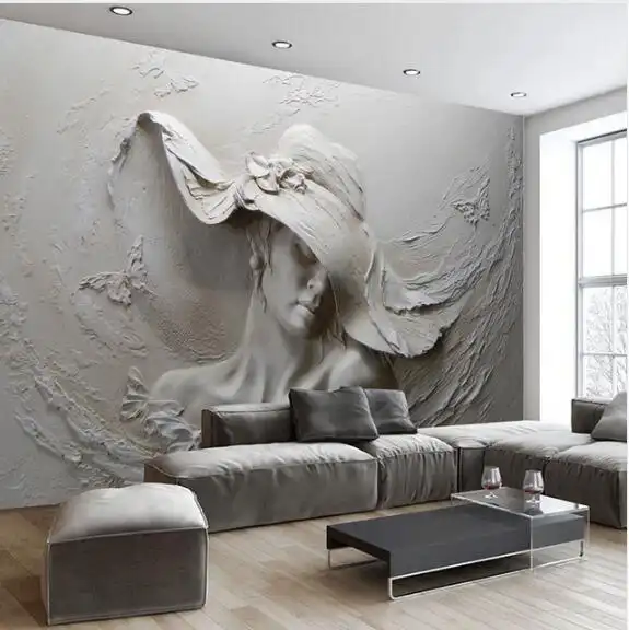 Custom Wallpaper 3d Stereoscopic Embossed Gray Beauty Oil Painting Modern Abstract Art Wall Mural Living Room Bedroom Wallpaper