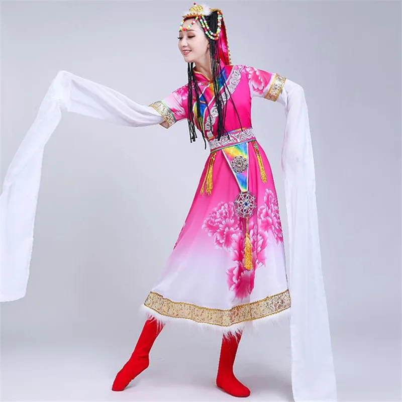 

2019 New Hot Tibetan Dance Costumes Female Adult Length Detachable Sleeves Minority Costume Stage Square Dance Performance