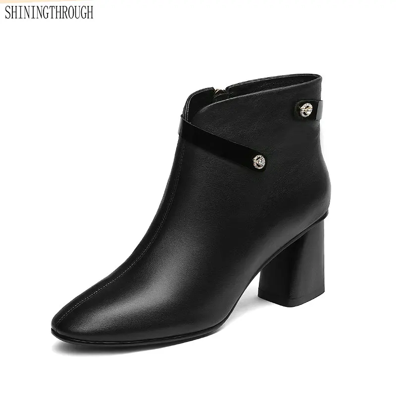 

Brand Winter genuine Leather Women Ankle Boots high Heels party dress Boots Short Boots Party Shoes Woman size 41 42 43