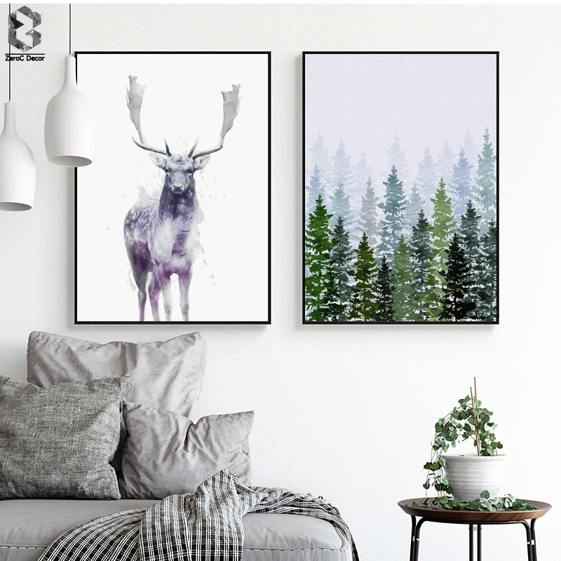 Abstract Deer Canvas Poster Forest Print Nordic Minimalist Art Wall Decor 