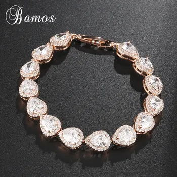 

Bamos New Chic Sparkling Rose/Yellow/White Gold Filled Water Drop Chain Bracelets For Women AAA Zircon Bracelet Christmas Gifts