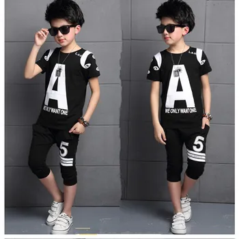 

2018 Brand Summer Boy Sport Print A Clothing Set Short Sleeve T-Shirt+ Short Pants Summer Boy School Fashion Clothes Set