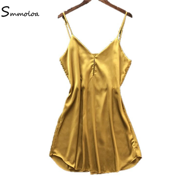 Smmoloa дамы женственная шелковая ночная сорочка атласная ночная рубашка с v-образным вырезом Slip ночные рубашки летнее Ночное платье кружево