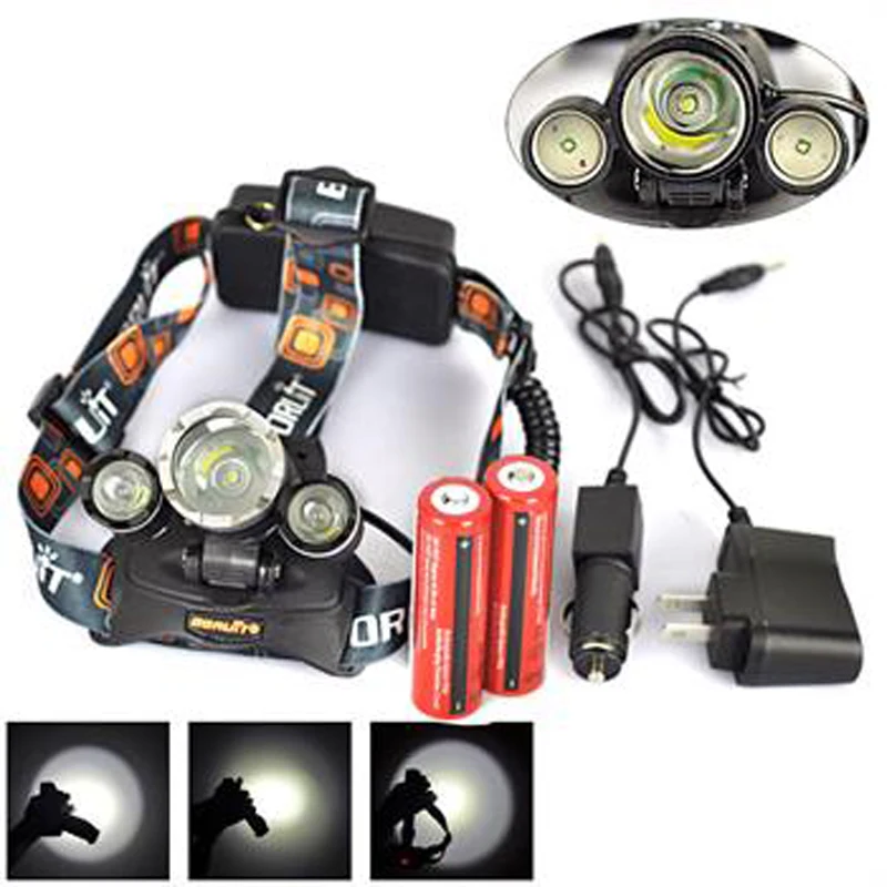 

Boruit 5000Lm 3X XM-L T6+2R5 LED Headlamp Head Light Torch 18650+AC/Car Charger Portable Camping Fishing Bicycle Cycling Light