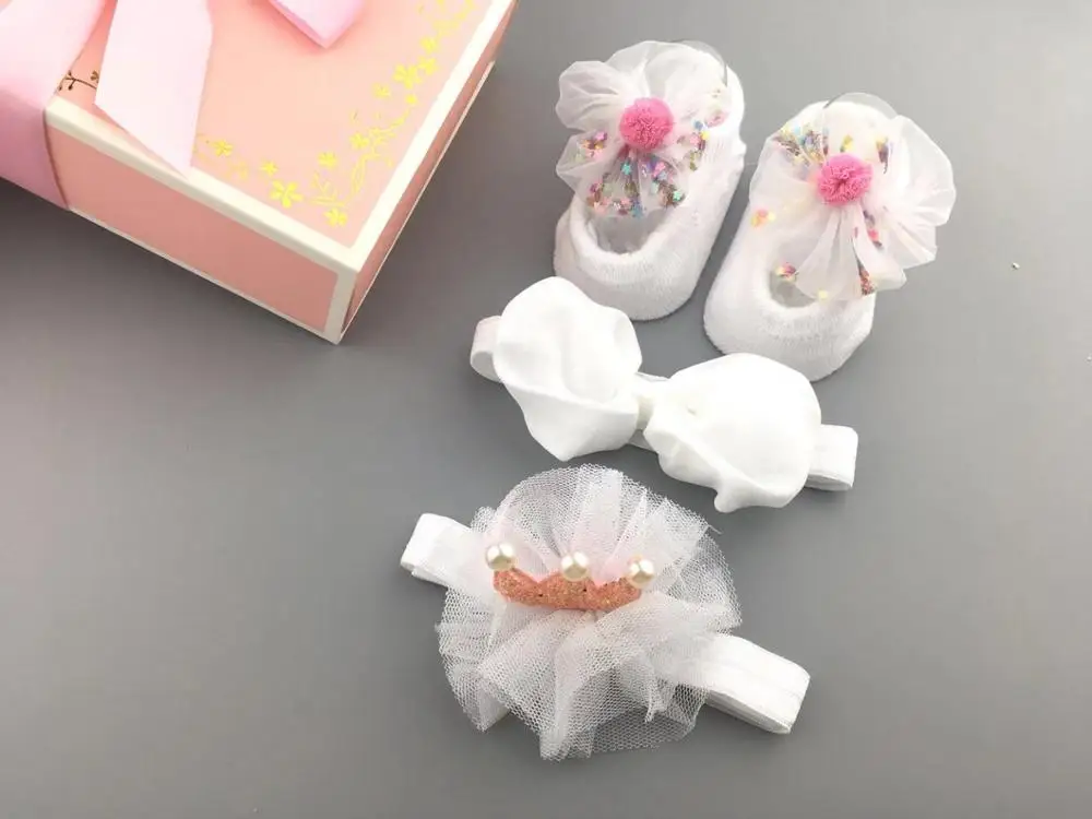 Комплект: повязка на голову+ носки; подарочная упаковка для малышей; подарок на день рождения для новорожденных; головной убор для маленьких девочек 0-12 месяцев - Цвет: 05