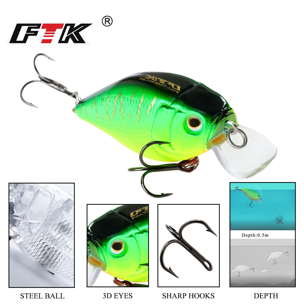 

FTK colorful Fishing Lure 1pcs 50mm 9g Wobbler Tackle Crankbait Artificial Hard Bait