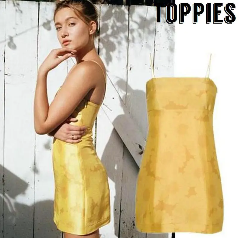 2018 Summer Women Bright Yellow Mini Dress Sunflower Pattern Slim Mini