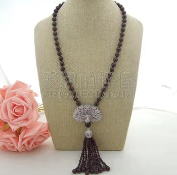 

N041303 25" Round Garnet Necklace CZ Pendant
