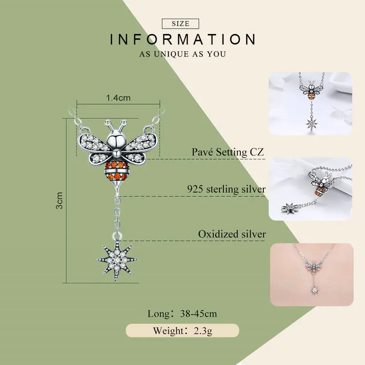 WOSTU,, настоящее 925 пробы, серебряная Пчела и ожерелье со подвеской из звезд для женщин, роскошное S925 Серебряное ювелирное изделие, подарок другу FIN221