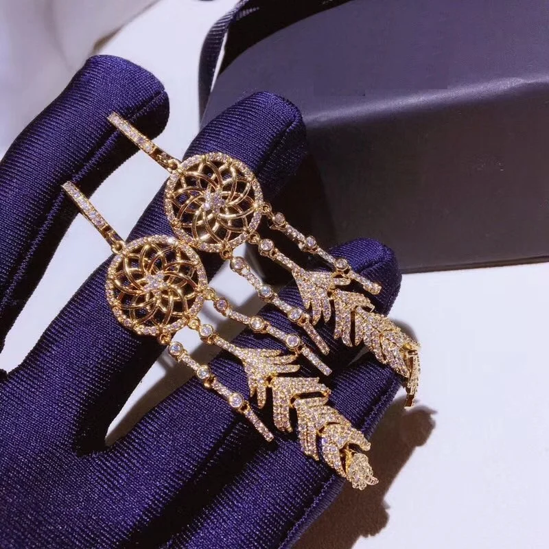

XF JUIN Dreamcatcher Feather Stud Earring Hollow Star 925 Silver Ear Pin Zircon Women Feather Egypt Temple Wedding Jewelry