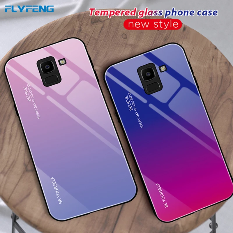 

Flyfeng Case For Samsung Galaxy J6 Plus Case Luxury Hard Gradient Glass Shockproof Armor Case For Samsung J4 J8 2018 Fundas Capa