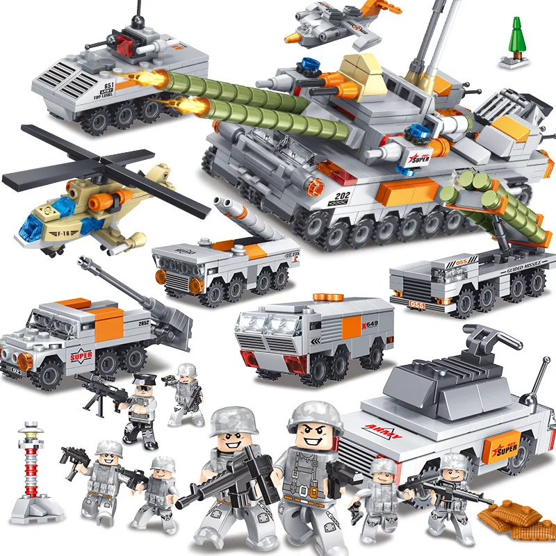 

726pcs 8in1 Military Tank Vehicle soldier set Building Blocks Compatible Legoings Army DIY Brick Educational Children Toys Gift