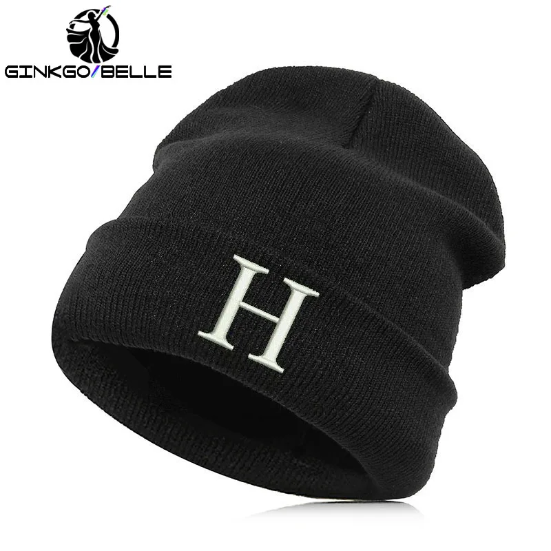 Beanie Hat Skullie Cap Slouchy Winter Embroidery Punk Cool Men Women Boy Girl Teens Street Dance- Alphabet H Name Abbreviation