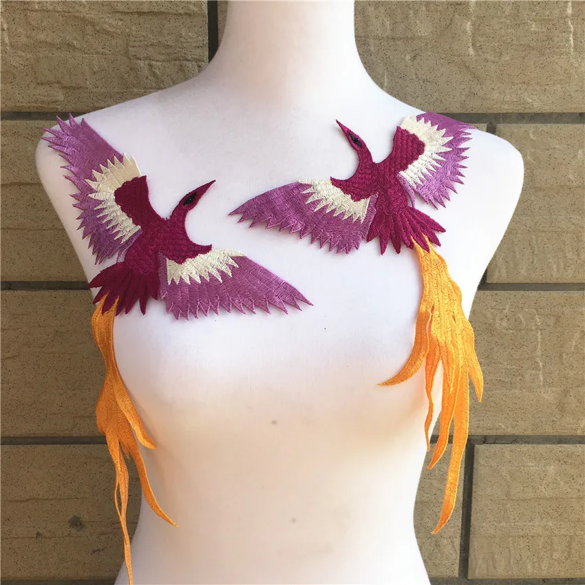 

1Pair 4 Colors Flying Crane Birds Embroidered Lace Sewing for Clothes Applique Diy Accessory Suppliers Lace Neckline collar